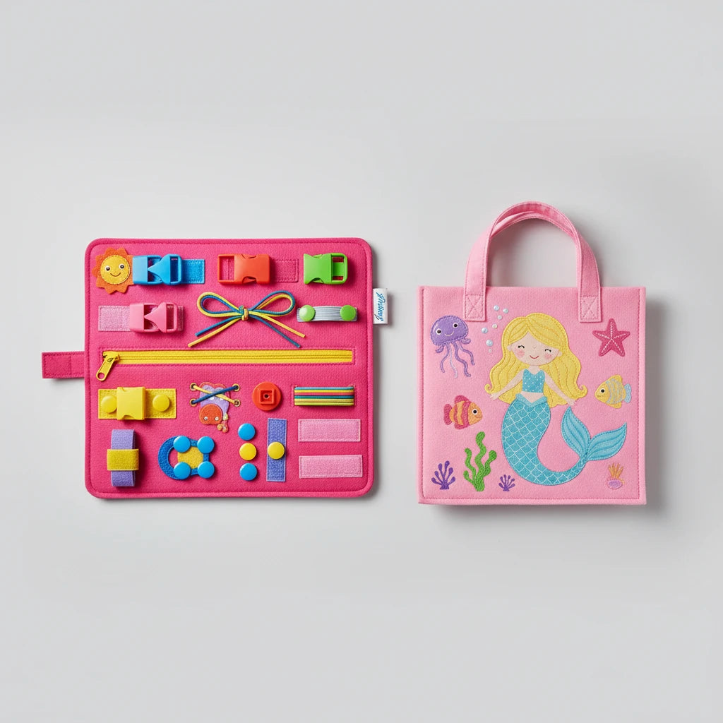 Tableau sensoriel Montessori pour bébé Petit Trésor, jouet éducatif en bois pour développer motricité fine dès 1 an.