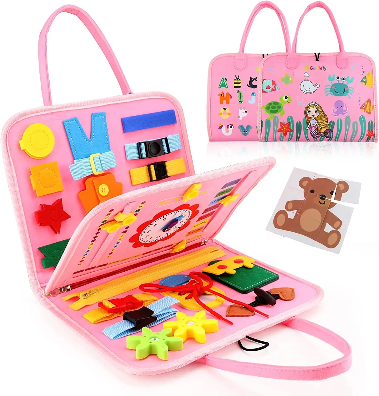 Tableau sensoriel Montessori pour bébé Petit Trésor avec activités éducatives pour la motricité fine dès 1 an