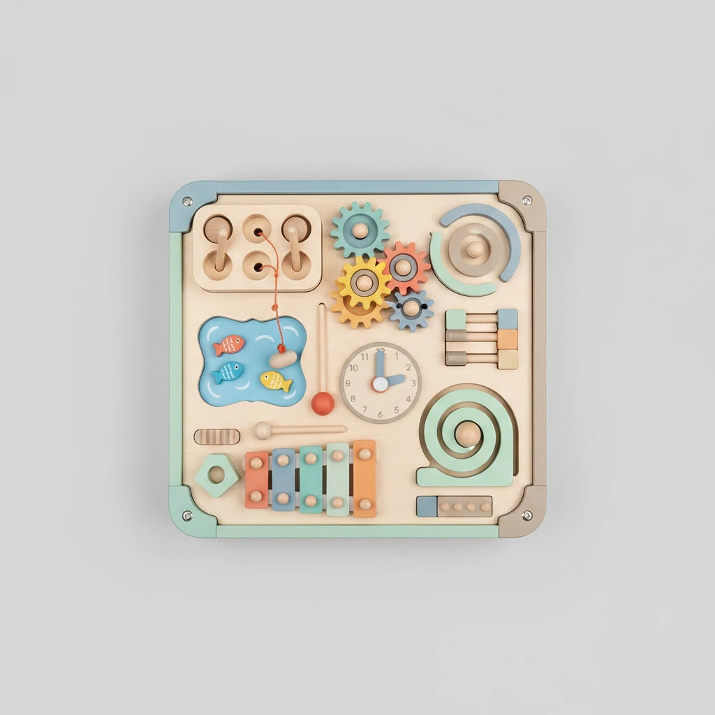 Busy Board Montessori Hibou – Jouet Éducatif Sensoriel en Bois | Jeu de Pêche Magnétique, Xylophone et Apprentissage des Chiffres dès 3 Ans