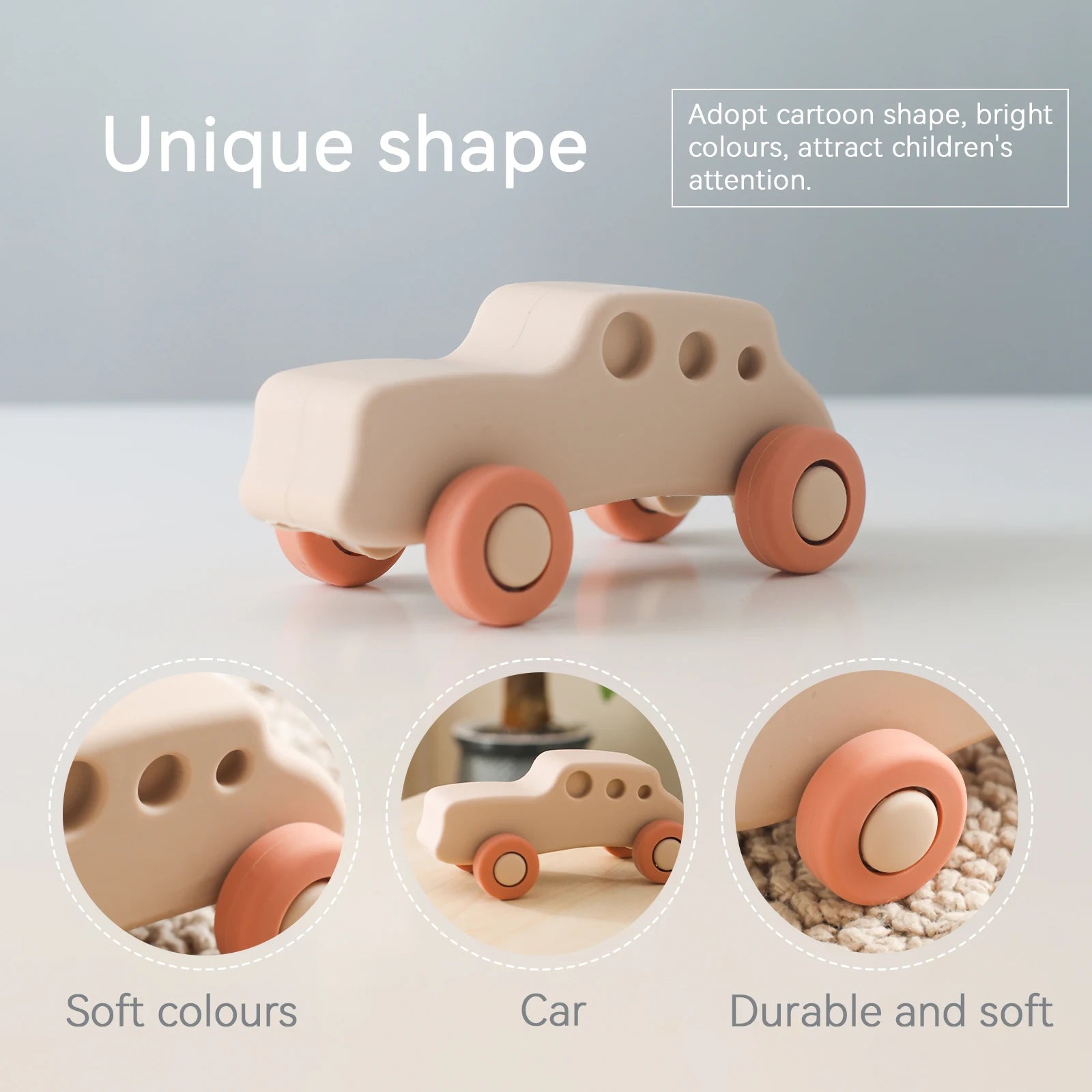 Voiture Montessori en Silicone – Jouet d'Éveil Sensoriel pour Bébé