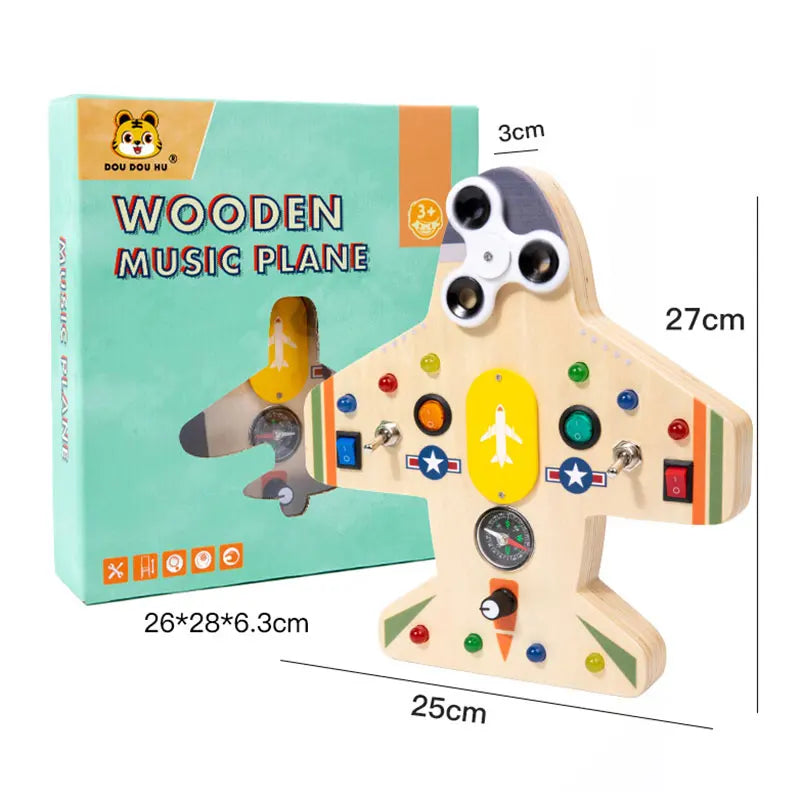 Busy Board Montessori en Bois avec Volant & LED – Tableau d'Activités Éducatif Sensoriel dès 3 Ans