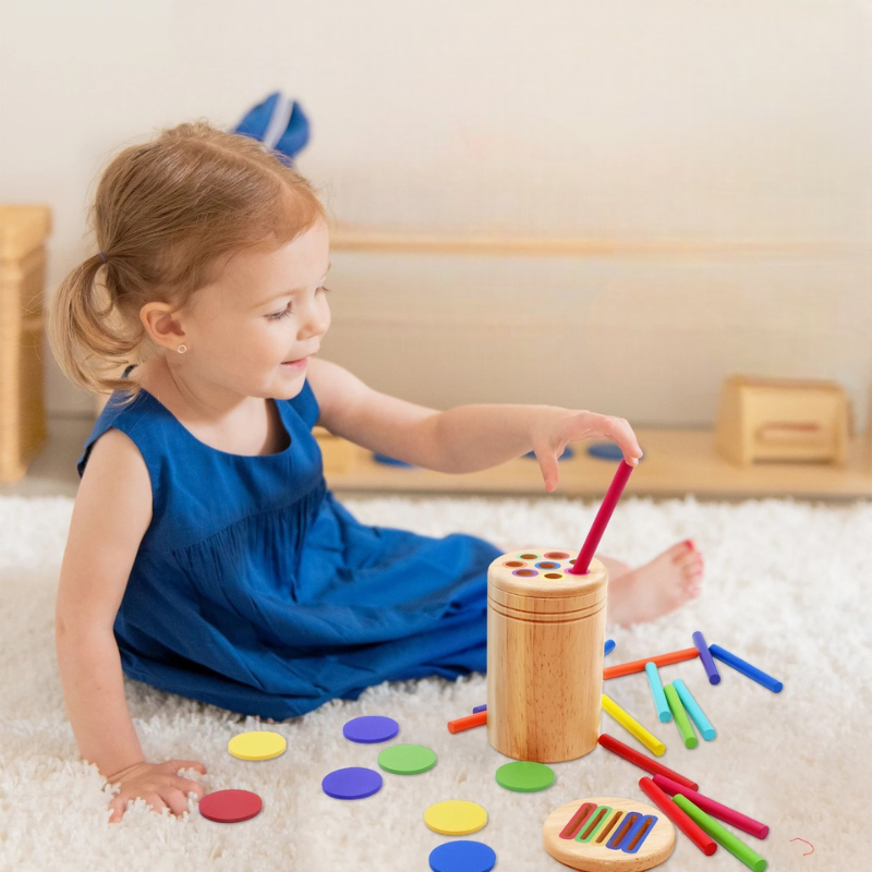 Jouet d'apprentissage en bois Montessori pour enfants de 2 à 5 ans, éducatif et coloré, fabriqué par Petit Trésor.