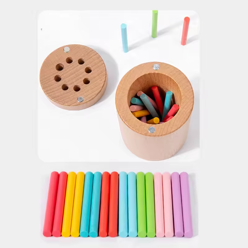 Jouet d'apprentissage en bois Montessori pour enfants de 2 à 5 ans, éducatif, avec formes et couleurs naturelles.