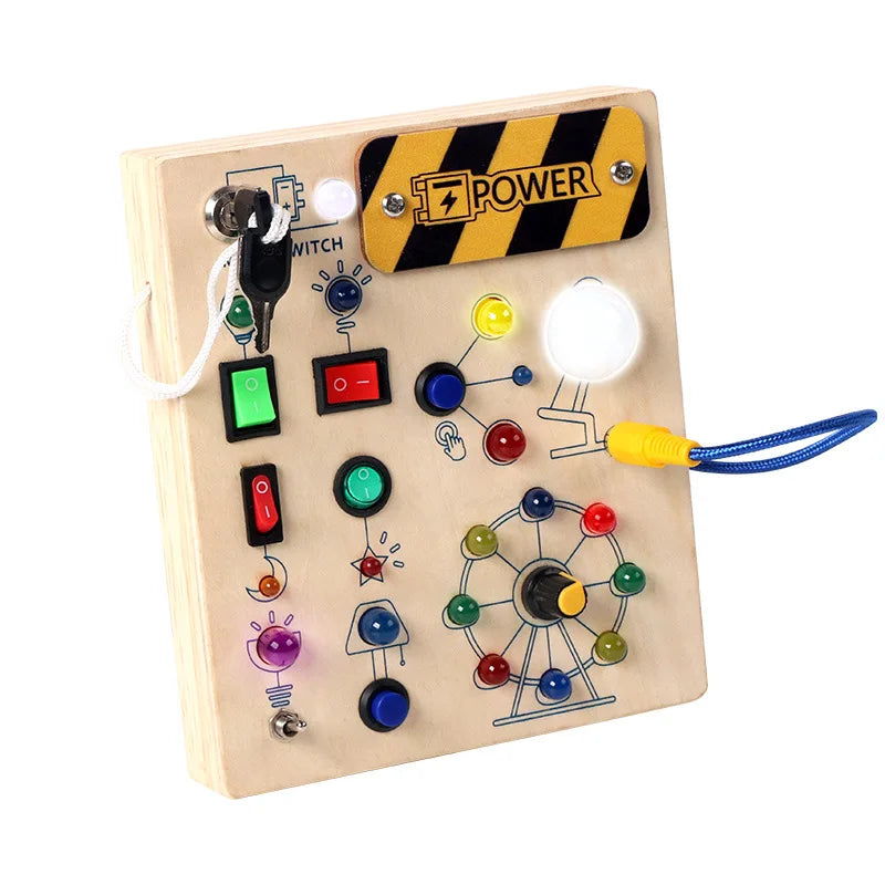 Busy Board Montessori avec Interrupteurs Lumineux – Le jouet sensoriel qui éveille la curiosité dès le plus jeune âge
