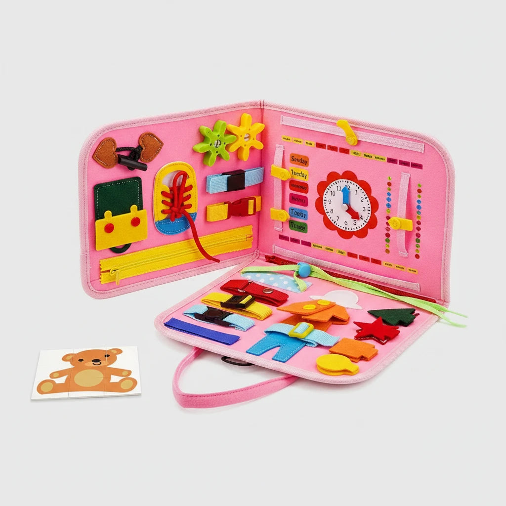 Tableau sensoriel Montessori pour bébé Petit Trésor, jouet éducatif en bois pour développement moteur et sensoriel dès 1 an