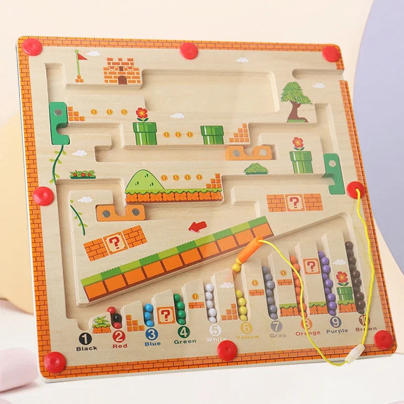 Labyrinthe Magnétique en Bois Montessori – Jeu Éducatif des Couleurs et des Chiffres | Développe la Motricité Fine | Dès 3 Ans