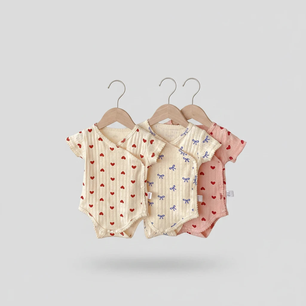 Body bébé Petit Trésor en coton avec motif cœur, douceur et élégance pour les petites princesses, image montrant le design et la texture.