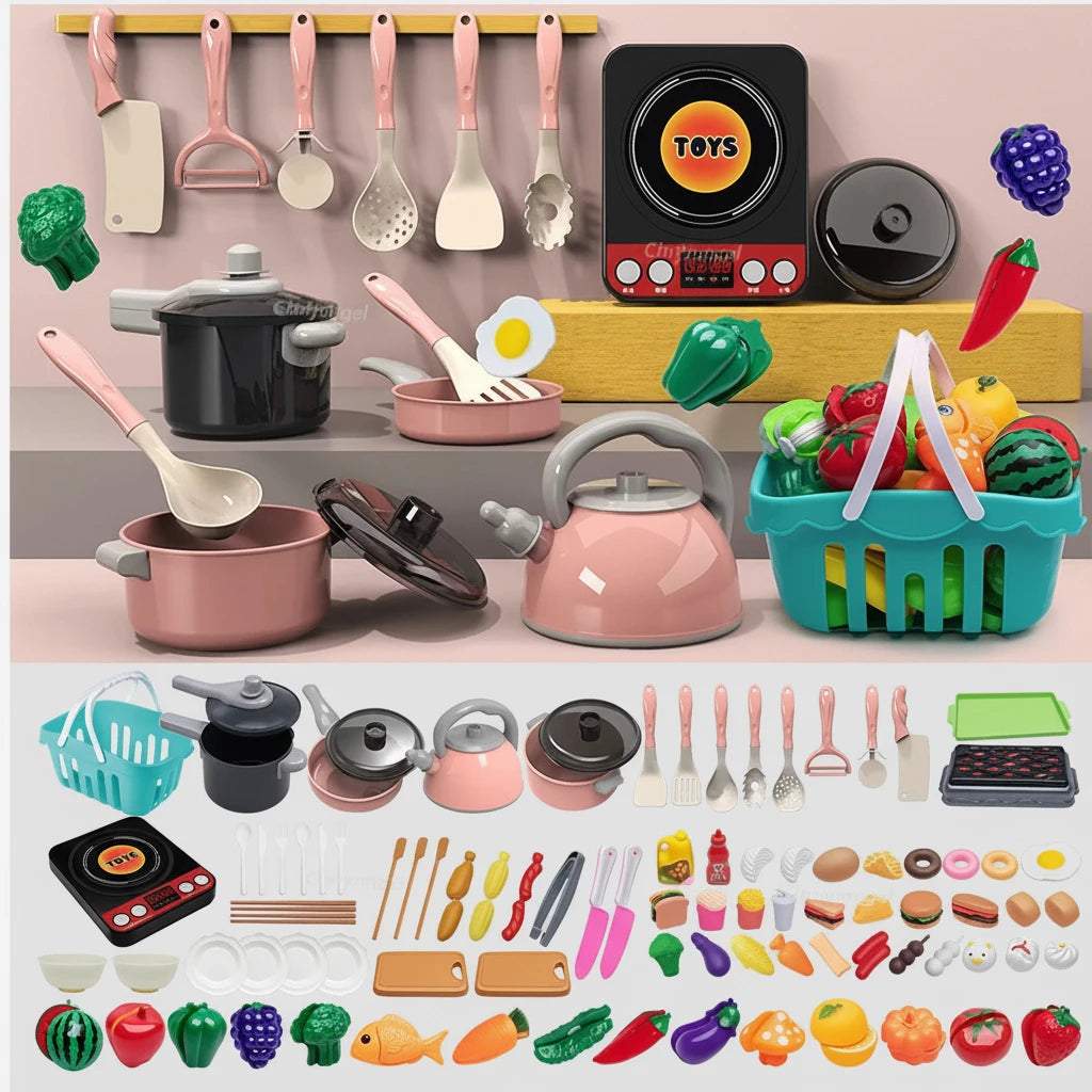 Dinette Enfant Complète – Kit de Cuisine avec 92, 69 ou 59 Accessoires | Le Cadeau Idéal pour les Petits Chefs