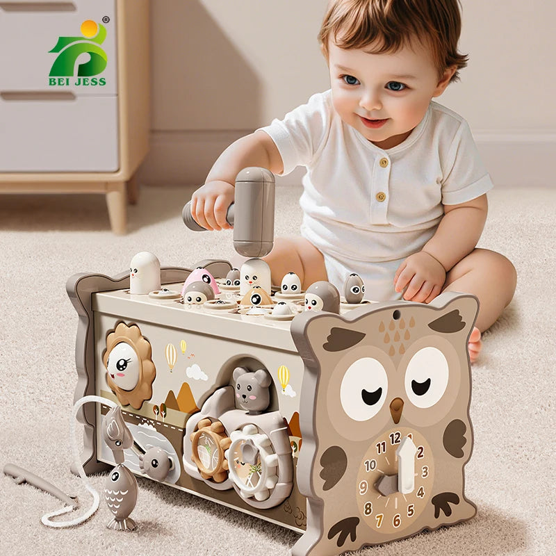 Busy Board Montessori Hibou – Jouet Éducatif Sensoriel en Bois | Jeu de Pêche Magnétique, Xylophone et Apprentissage des Chiffres dès 3 Ans