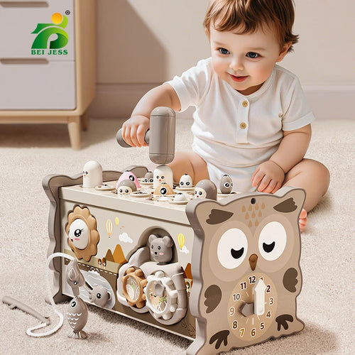 Busy Board Montessori Hibou – Jouet Éducatif Sensoriel en Bois | Jeu de Pêche Magnétique, Xylophone et Apprentissage des Chiffres dès 3 Ans