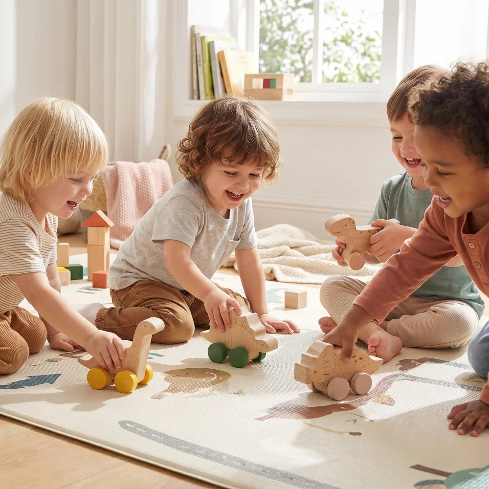 Jouet de Dentition Montessori en Bois – Voiture Dinosaure | Jouet Sensoriel d'Éveil pour Bébé
