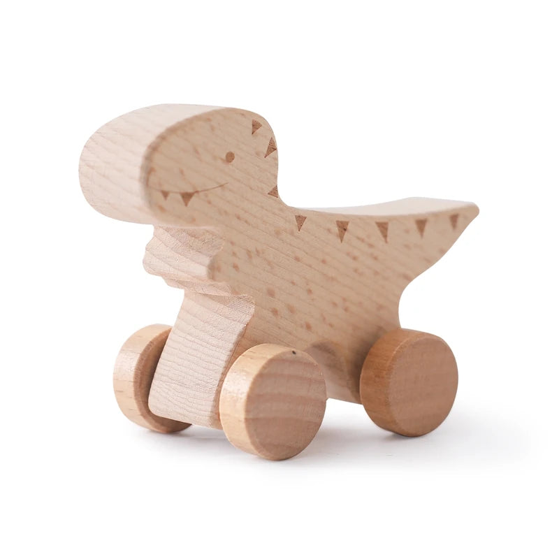 Jouet de Dentition Montessori en Bois – Voiture Dinosaure | Jouet Sensoriel d'Éveil pour Bébé