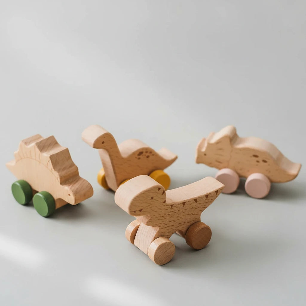 Jouet de Dentition Montessori en Bois – Voiture Dinosaure | Jouet Sensoriel d'Éveil pour Bébé
