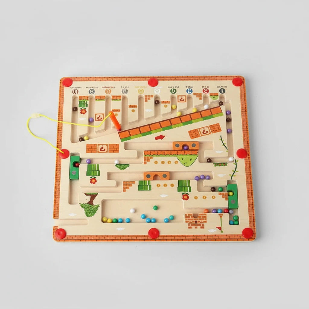 Labyrinthe Magnétique en Bois Montessori – Jeu Éducatif des Couleurs et des Chiffres | Développe la Motricité Fine | Dès 3 Ans