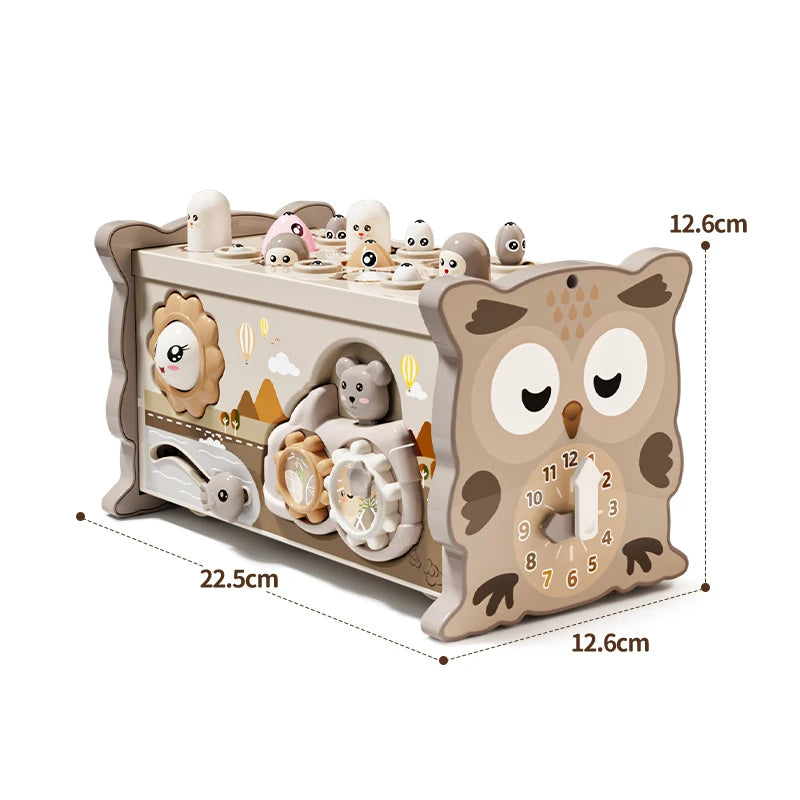 Busy Board Montessori Hibou – Jouet Éducatif Sensoriel en Bois | Jeu de Pêche Magnétique, Xylophone et Apprentissage des Chiffres dès 3 Ans