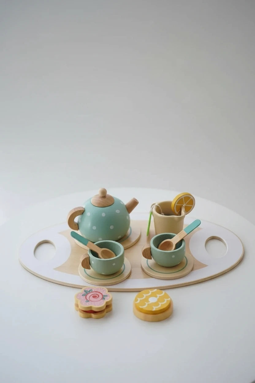 Service à Thé en Bois Montessori pour Enfants – Dinette Éducative | Jeu d'Imitation &amp; Goûter d'Après-Midi