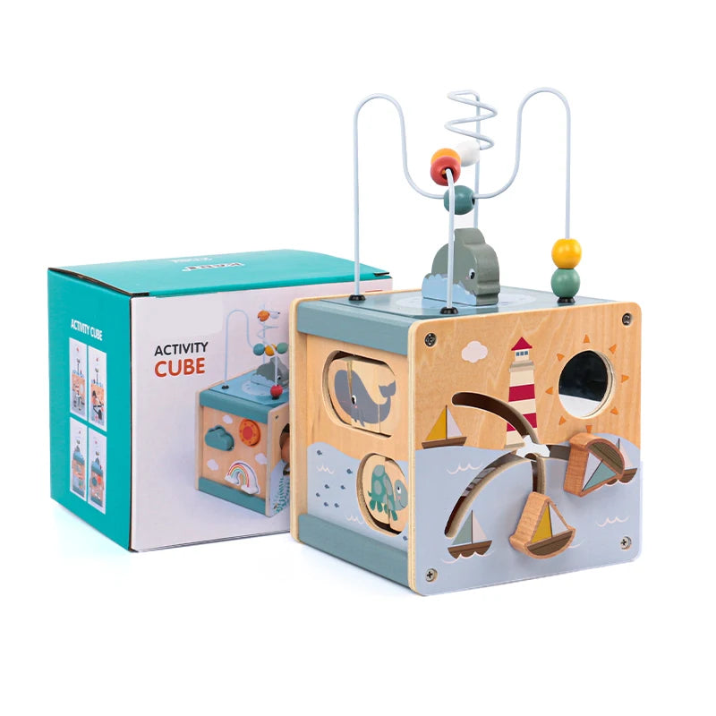 Cube d'Activités Montessori en Bois 5 en 1 – Jouet Éducatif d'Éveil dès 1 an