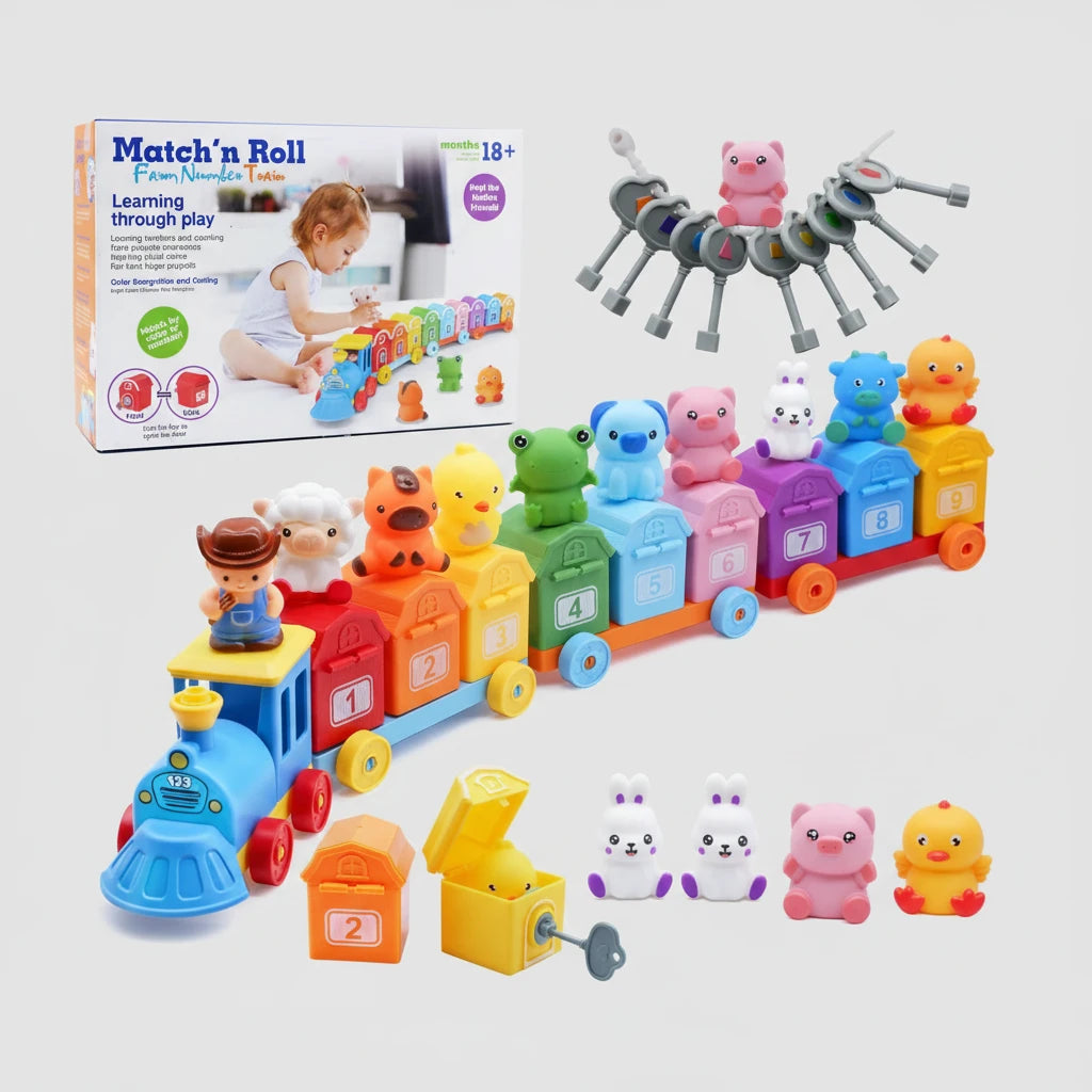 Train Montessori Ferme – Jeu Éducatif en Bois | Apprentissage des Chiffres, Tri, Association et Motricité Fine dès 3 Ans