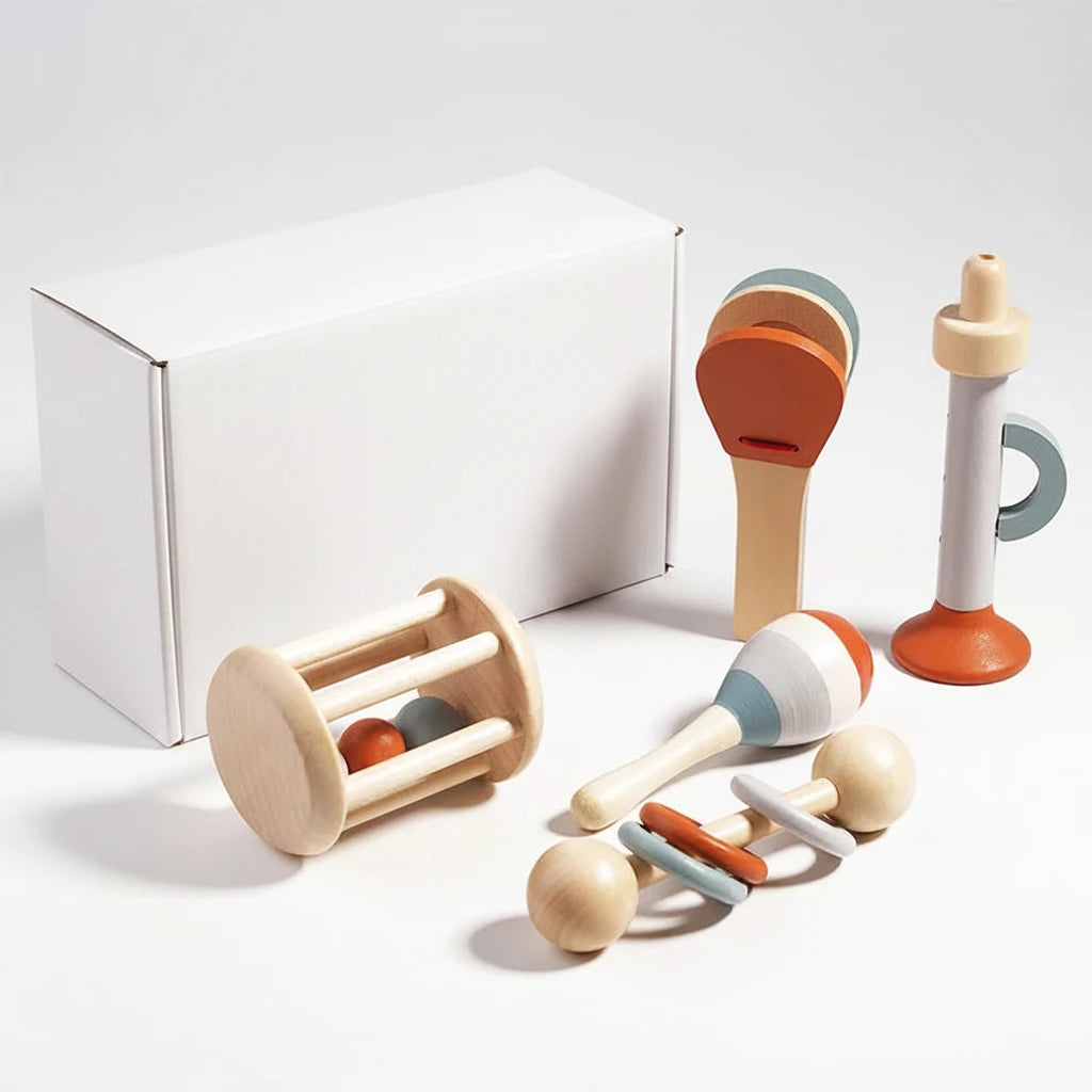 Coffret de 5 Instruments de Musique Montessori pour Bébé – Jouets Sensoriels d'Éveil | Cadeau Éducatif