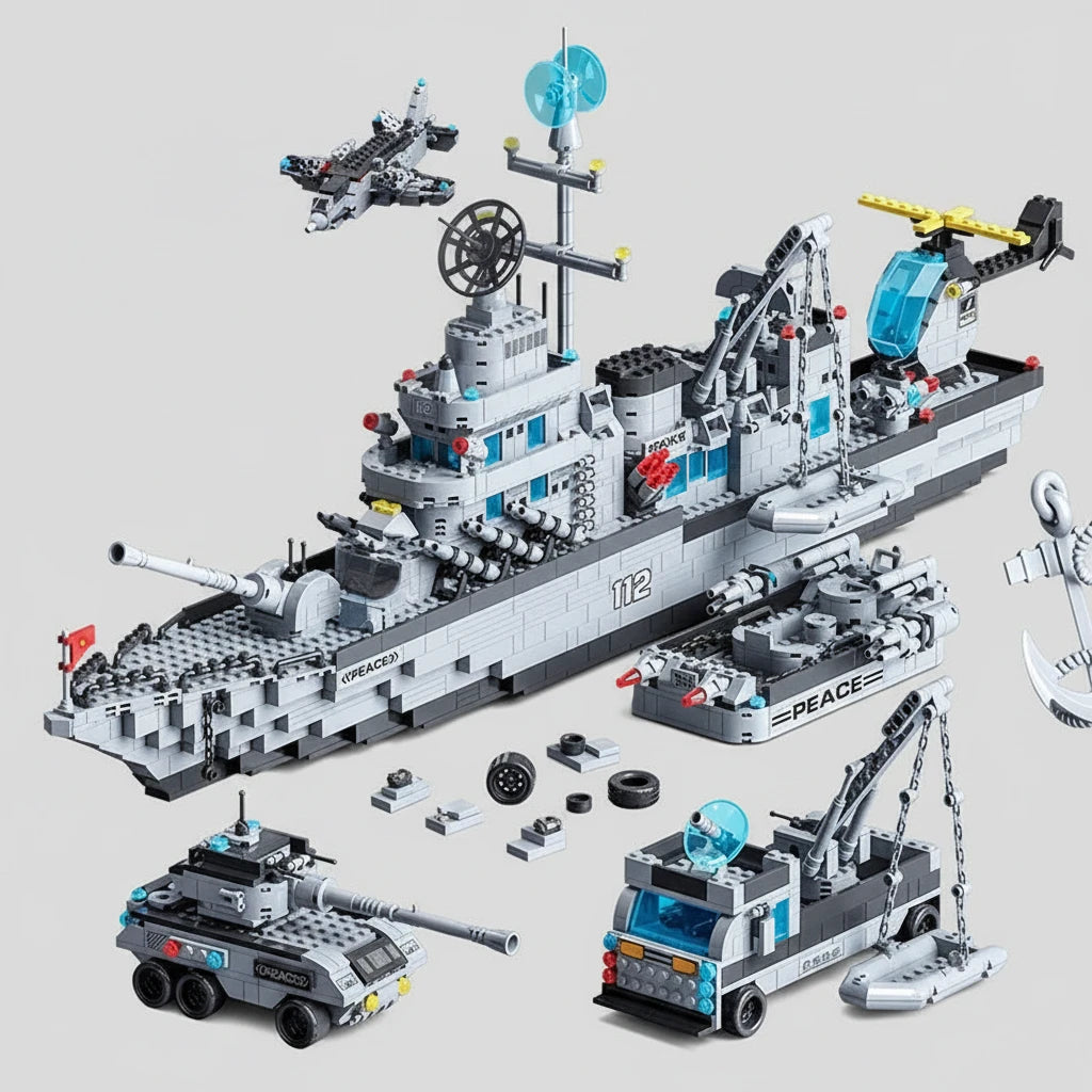 Navire de Construction 6-en-1 – Grand Modèle de 65 cm | Kit de Blocs de Construction Créatif