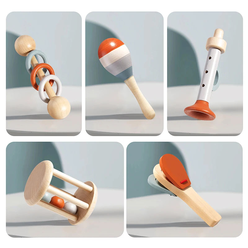 Coffret de 5 Instruments de Musique Montessori pour Bébé – Jouets Sensoriels d'Éveil | Cadeau Éducatif