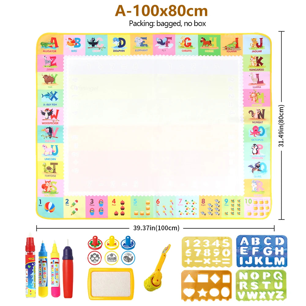 Tapis de Dessin Magique à Eau 100 × 80 cm – Tableau Montessori Réutilisable avec Stylos Magiques
