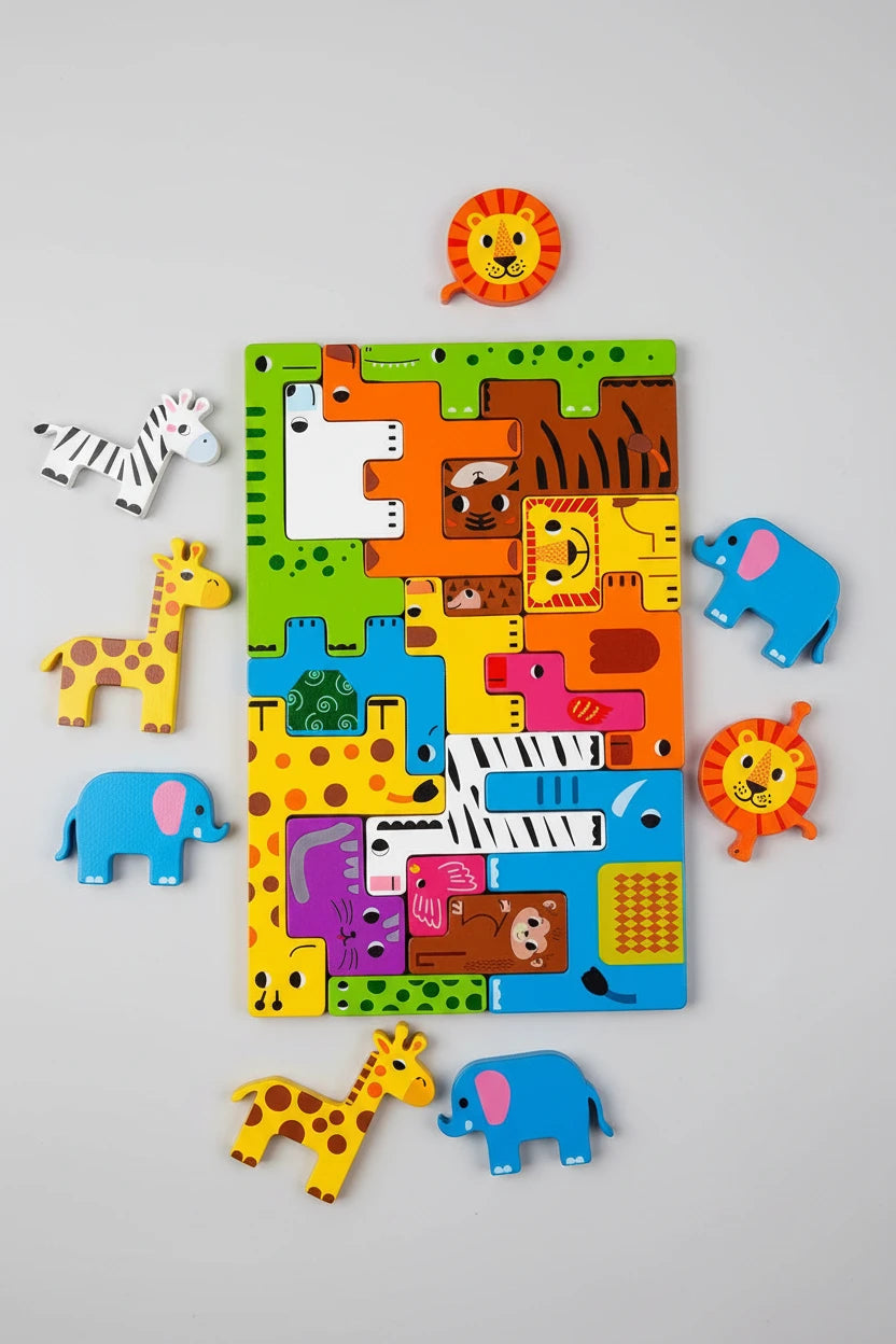 Puzzle Montessori en Bois – Animaux &amp; Moyens de Transport | Jouet Éducatif pour l'Éveil des Enfants
