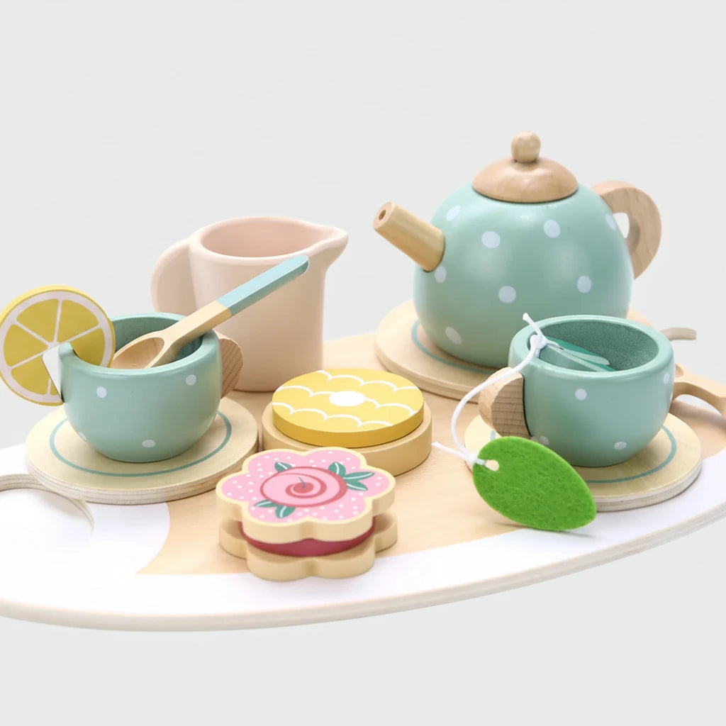 Service à Thé en Bois Montessori pour Enfants – Dinette Éducative | Jeu d'Imitation &amp; Goûter d'Après-Midi