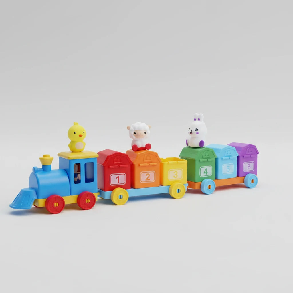 Train Montessori Ferme – Jeu Éducatif en Bois | Apprentissage des Chiffres, Tri, Association et Motricité Fine dès 3 Ans