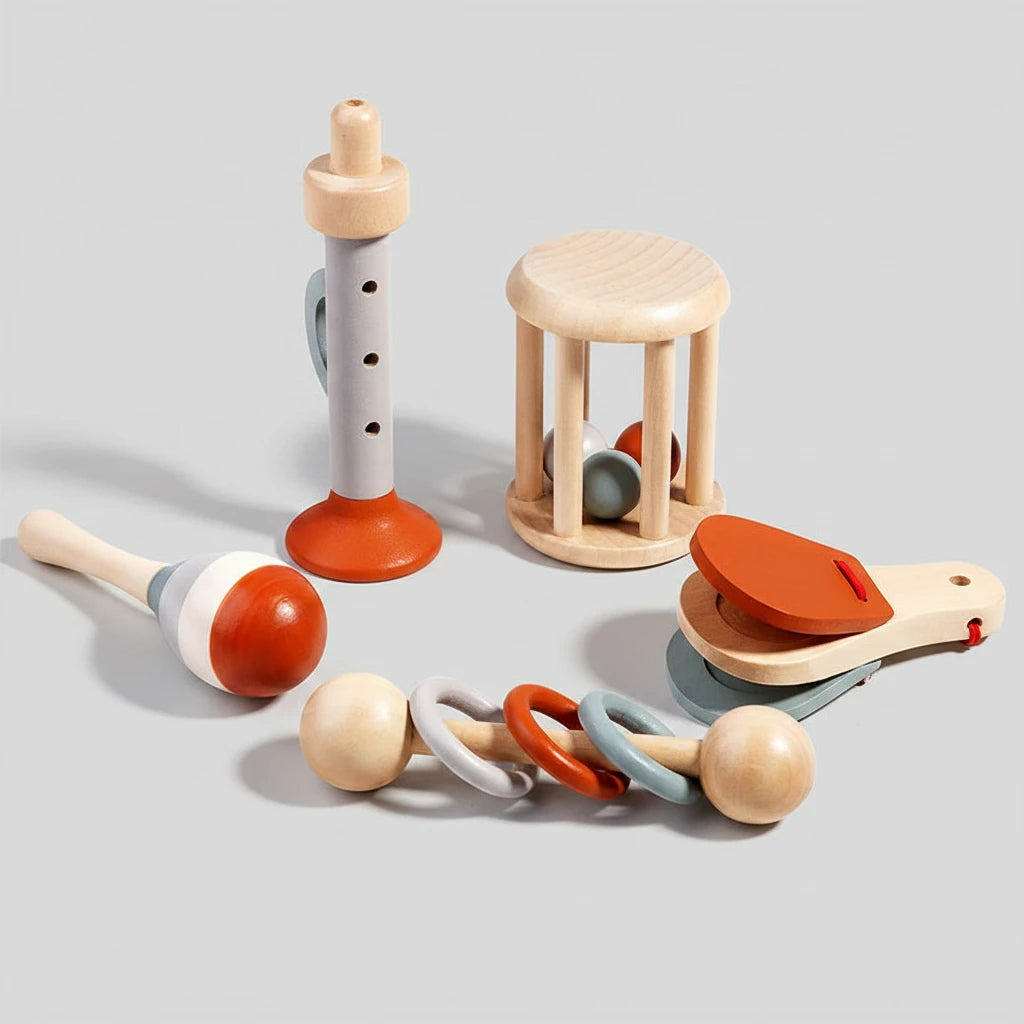 Coffret de 5 Instruments de Musique Montessori pour Bébé – Jouets Sensoriels d'Éveil | Cadeau Éducatif