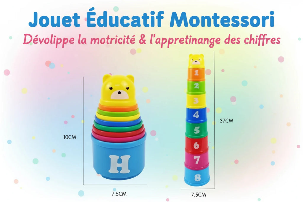 Jeu d'Empilage de Gobelets pour Enfants – Jeu de Rapidité, Réflexes et Coordination – Puzzle Éducatif Montessori