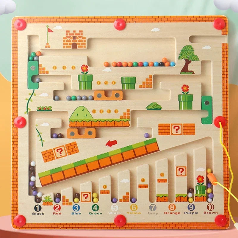 Labyrinthe Magnétique en Bois Montessori – Jeu Éducatif des Couleurs et des Chiffres | Développe la Motricité Fine | Dès 3 Ans