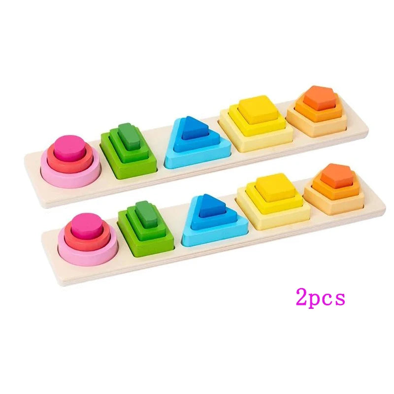 Jouet Montessori en bois Petit Trésor, blocs à empiler pour tri des formes et des couleurs, éducatif et coloré