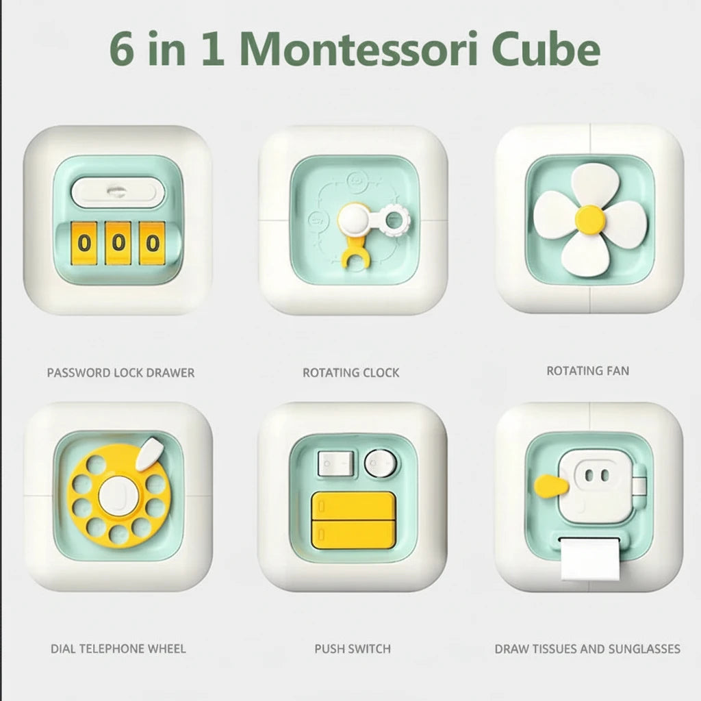 6 in 1 Montessori Educational Toys Sensory Busy Board Baby Practice Skills Drawer Cube Fidget Educational Toys for Girl Bo