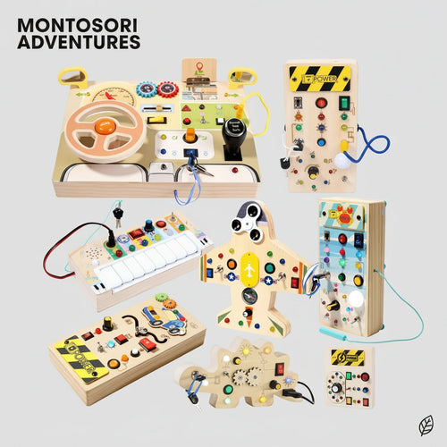 Busy Board Montessori avec Volant de Voiture et Interrupteurs LED – Tableau d'Activités Sensorielles Éducatif pour Enfants | Jouet d'Éveil et de Motricité | Dès 3 Ans