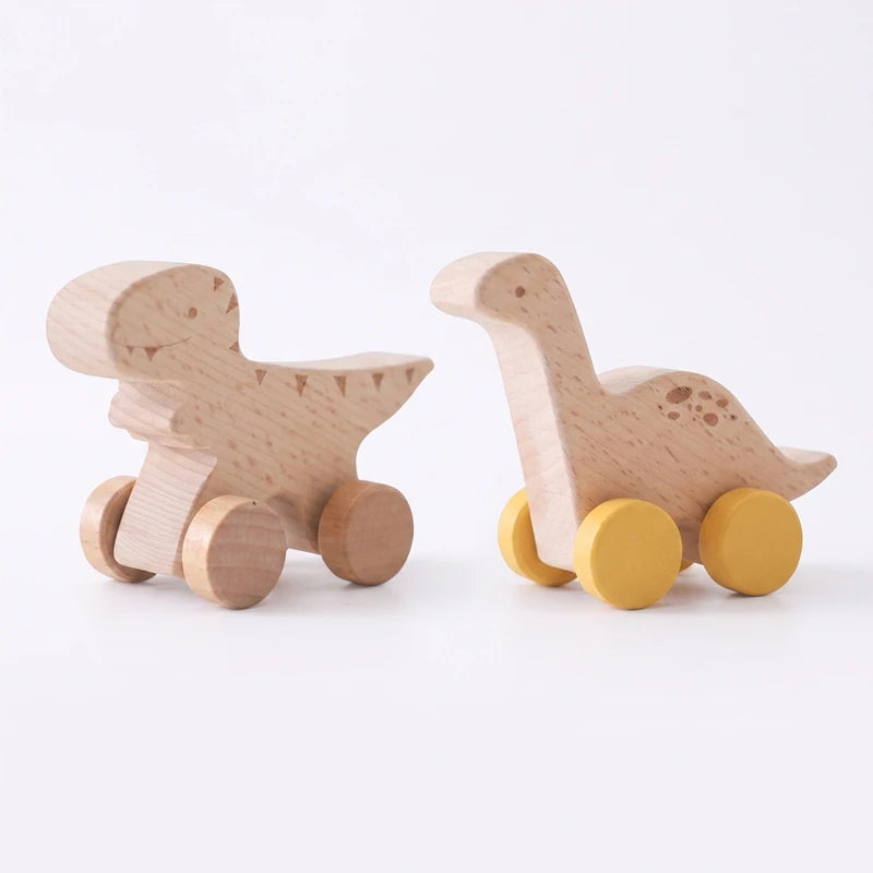 Jouet de Dentition Montessori en Bois – Voiture Dinosaure | Jouet Sensoriel d'Éveil pour Bébé