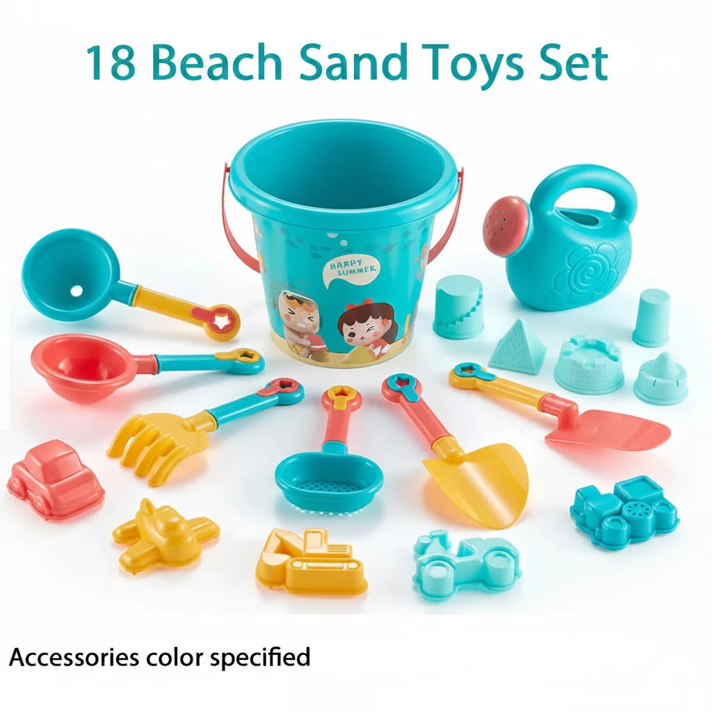 Kit de Jouets de Plage 18 Pièces pour Enfants – Seau, Pelle, Moules &amp; Accessoires | L'Indispensable des Vacances d'Été