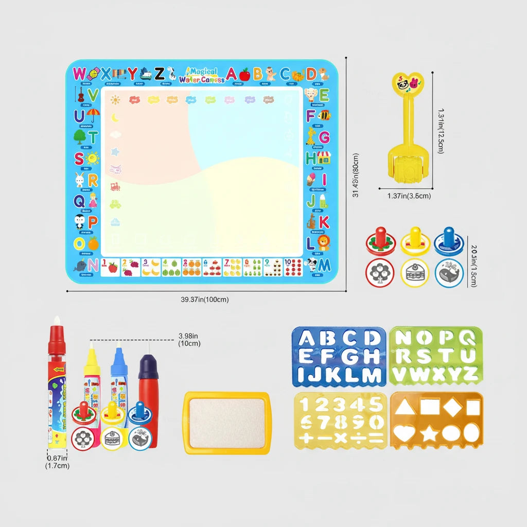 Tapis de Dessin Magique à Eau 100 × 80 cm – Tableau Montessori Réutilisable avec Stylos Magiques
